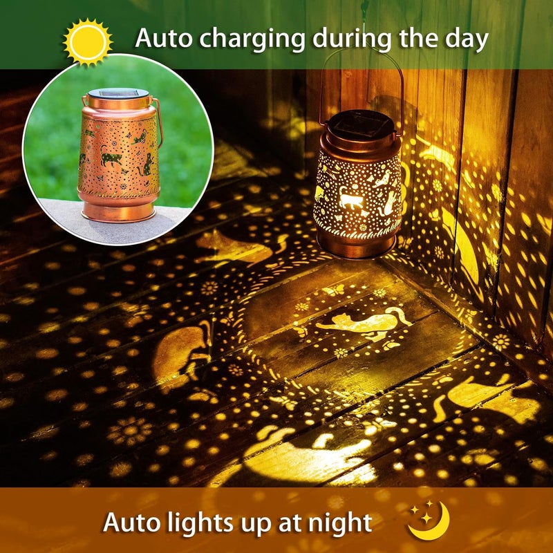 EZTZEN Cat Solar Lanterns Outdoor Waterproof Hanging Solar Lights Cat Gifts for Women Men Metal Decorative LED Cat Lanterns for Garden Decor,Yard,Patio,Lawn,Pathway,Landscape - Image 4